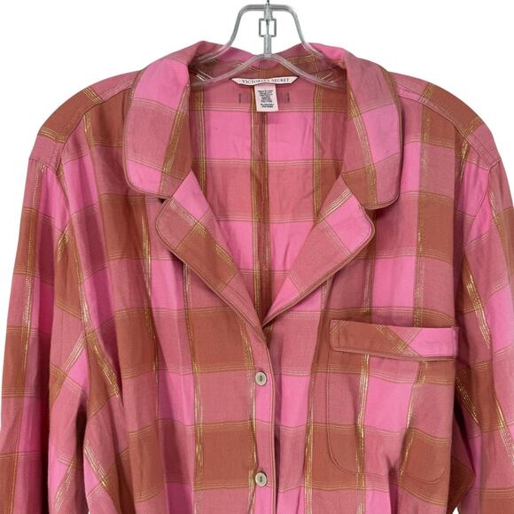 Victorias Secret Flannel Romper XL Pink Plaid Long Sleeve Belted Lounge Wear PJs - Picture 3 of 11